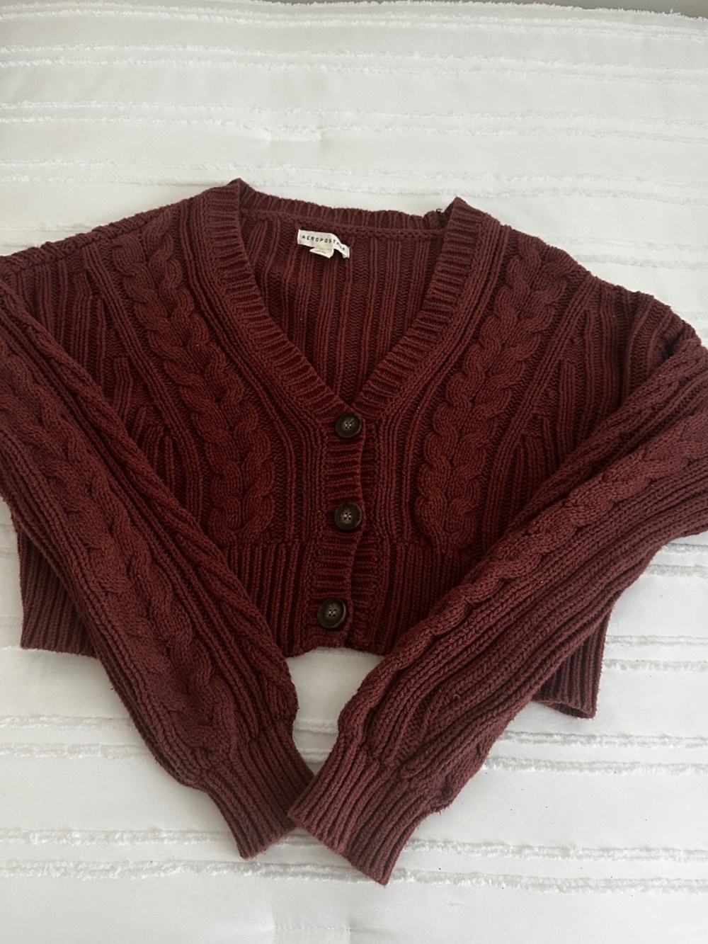 Aeropostale Women’s Size XS Brown Slouchy Cable Cropped V-Neck Cardigan